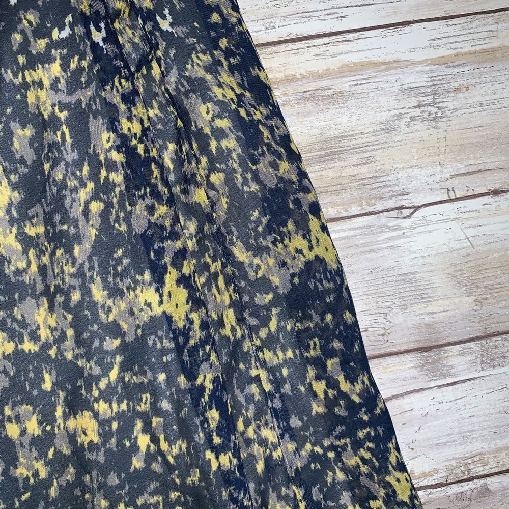 Cato Blue Yellow Splatter Print Dress XS Cap Sleeve Belted Chiffon - Picture 6 of 9